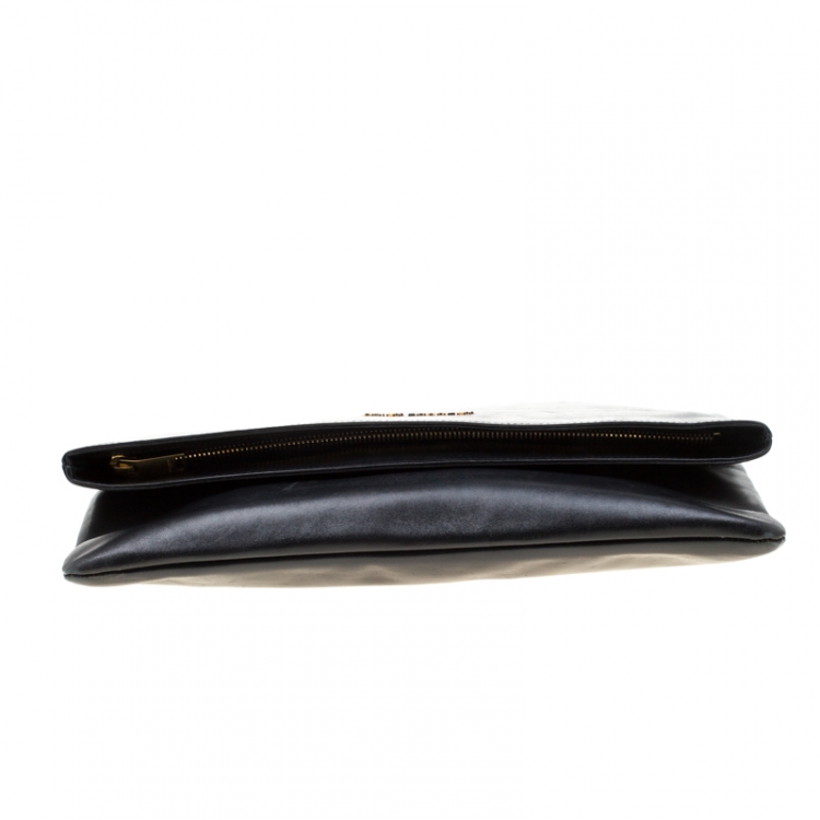 Pre Owned Saint Laurent Paris Black Leather Large Foldover Clutch