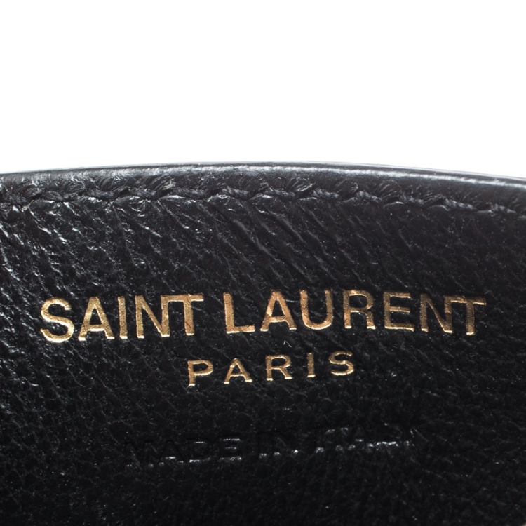 Pre Owned Saint Laurent Black Matelasse Leather Monogram Card Holder 
