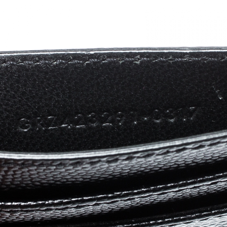 Pre Owned Saint Laurent Black Matelasse Leather Monogram Card Holder 
