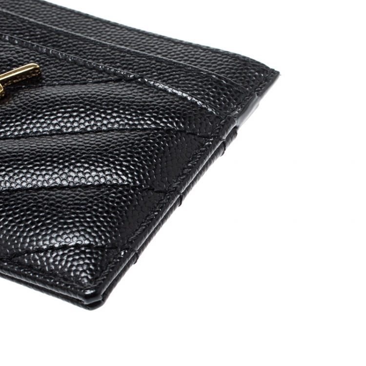 Pre Owned Saint Laurent Black Matelasse Leather Monogram Card Holder 