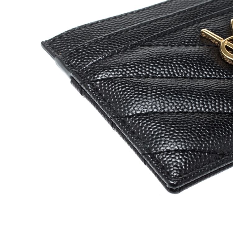 Pre Owned Saint Laurent Black Matelasse Leather Monogram Card Holder 