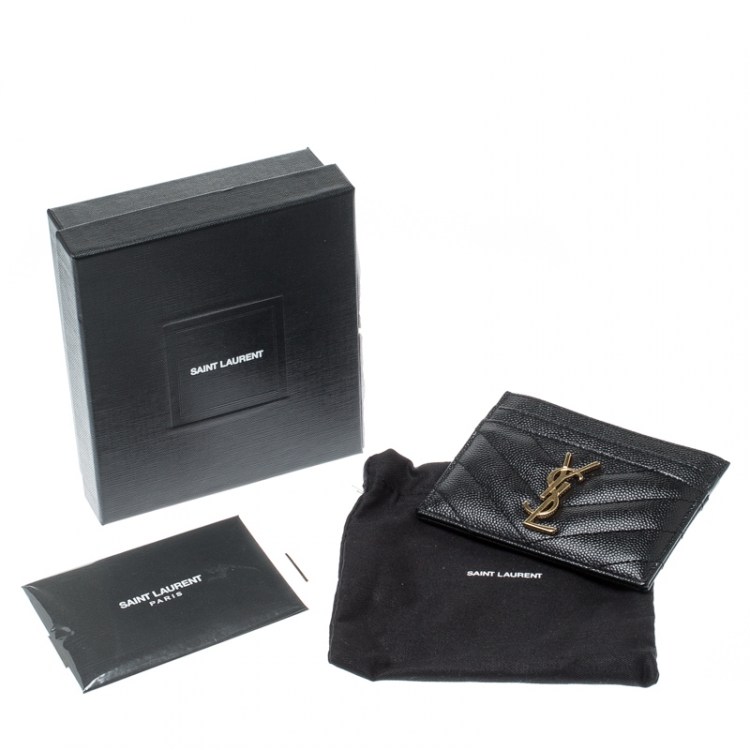 Pre Owned Saint Laurent Black Matelasse Leather Monogram Card Holder 