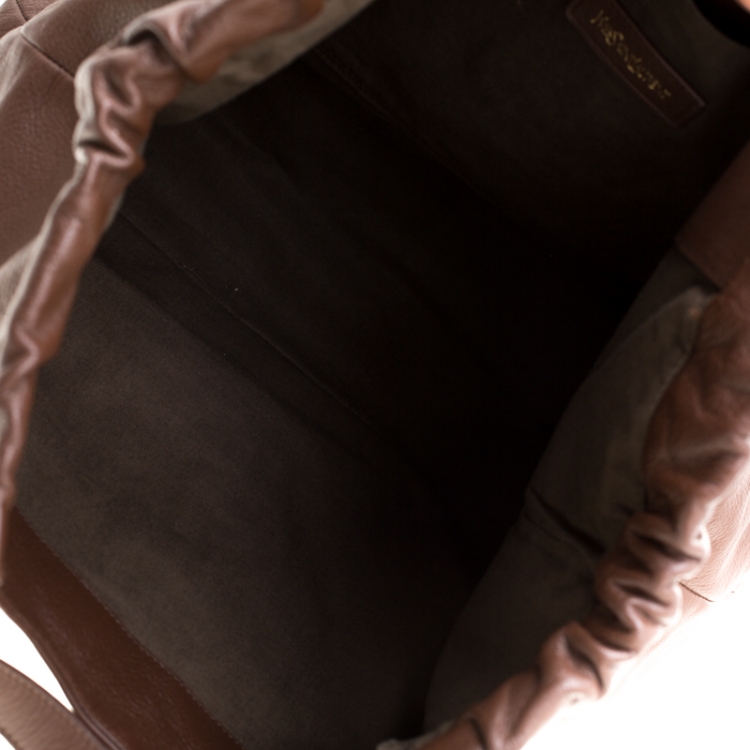 Pre Owned Saint Laurent Paris Brown Leather Belle De Jour Cabas Logo Tote Bag