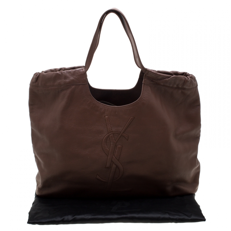 Pre Owned Saint Laurent Paris Brown Leather Belle De Jour Cabas Logo Tote Bag