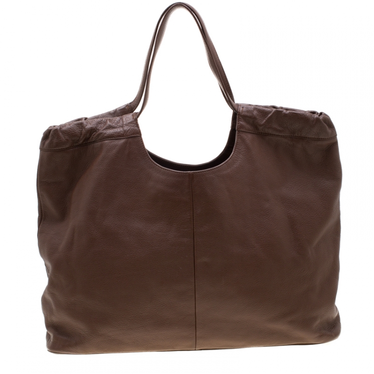 Pre Owned Saint Laurent Paris Brown Leather Belle De Jour Cabas Logo Tote Bag