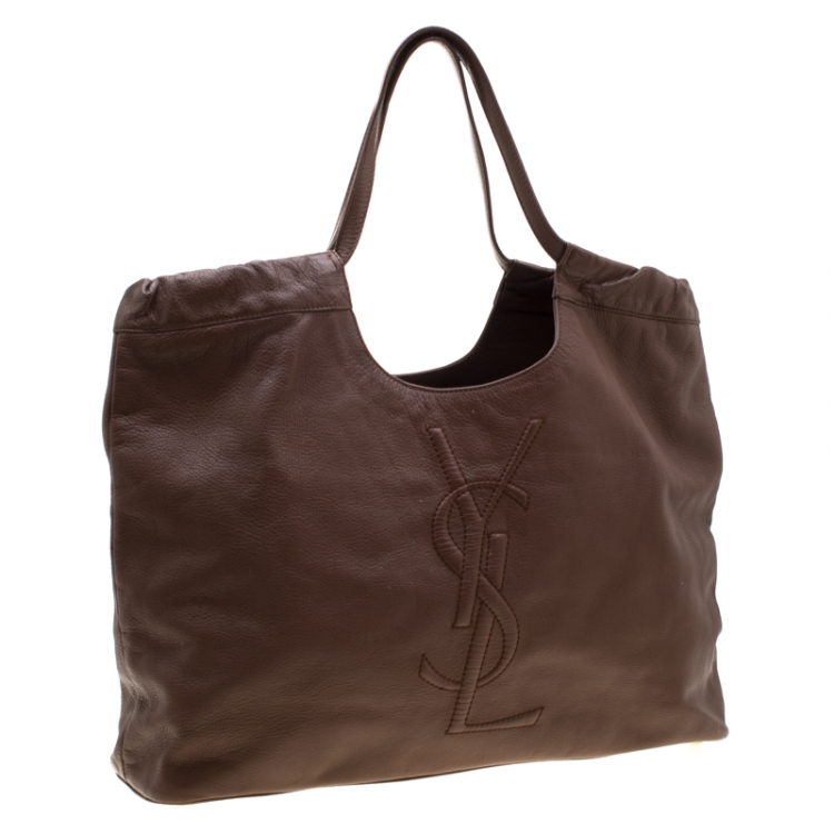 Pre Owned Saint Laurent Paris Brown Leather Belle De Jour Cabas Logo Tote Bag