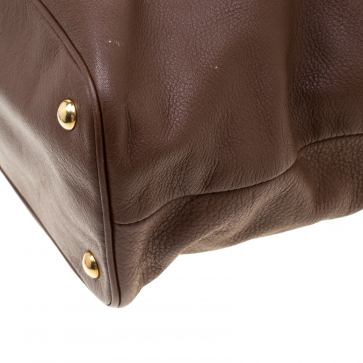 Pre Owned Saint Laurent Paris Brown Leather Belle De Jour Cabas Logo Tote Bag