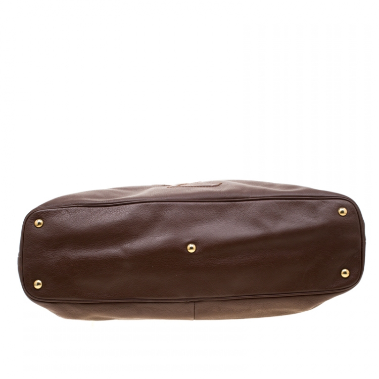 Pre Owned Saint Laurent Paris Brown Leather Belle De Jour Cabas Logo Tote Bag