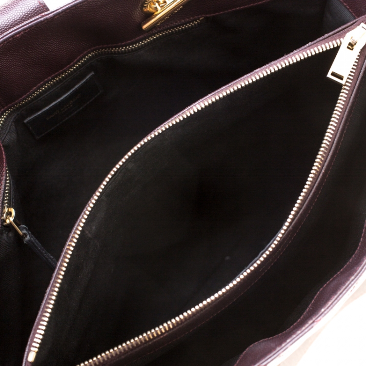 Pre Owned Saint Laurent Paris Burgundy Matelasse Leather Cassandre Shopper Tote