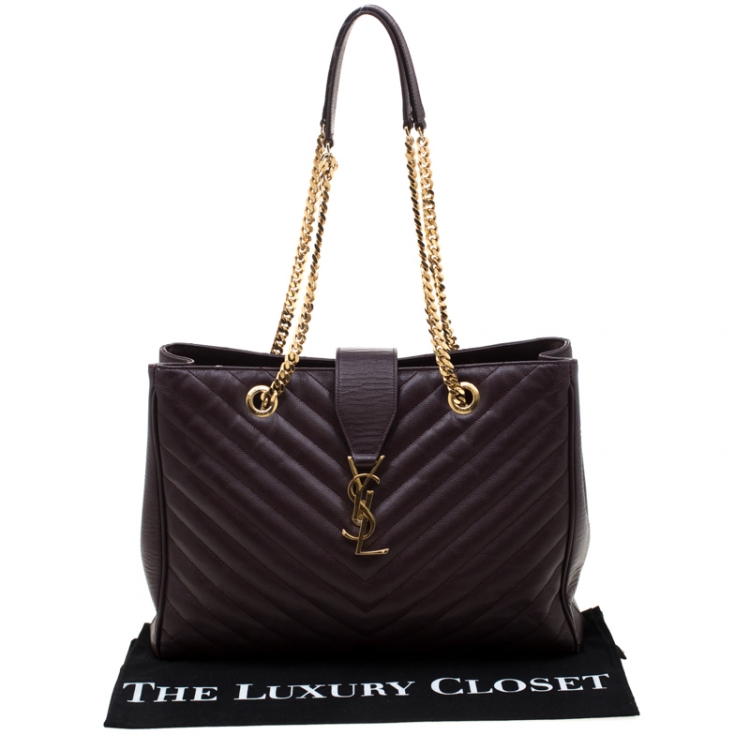 Pre Owned Saint Laurent Paris Burgundy Matelasse Leather Cassandre Shopper Tote