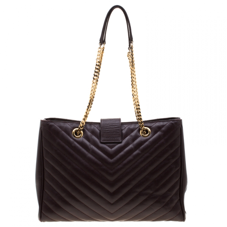 Pre Owned Saint Laurent Paris Burgundy Matelasse Leather Cassandre Shopper Tote