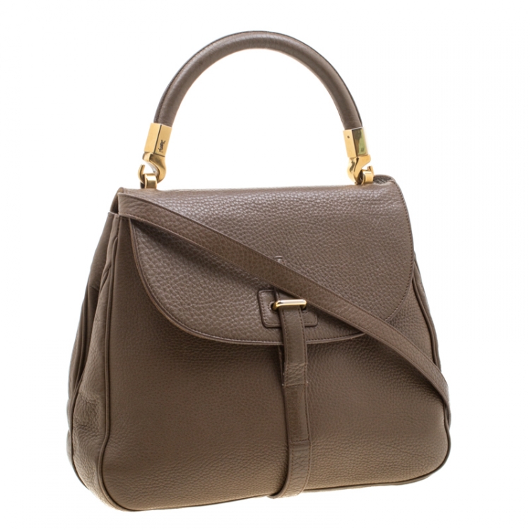 Pre Owned Saint Laurent Paris Brown Leather Top Handle Bag 