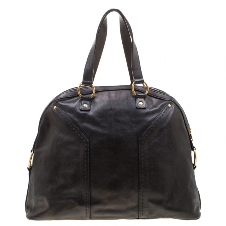 Pre Owned Saint Laurent Black Leather Oversized Muse Satchel