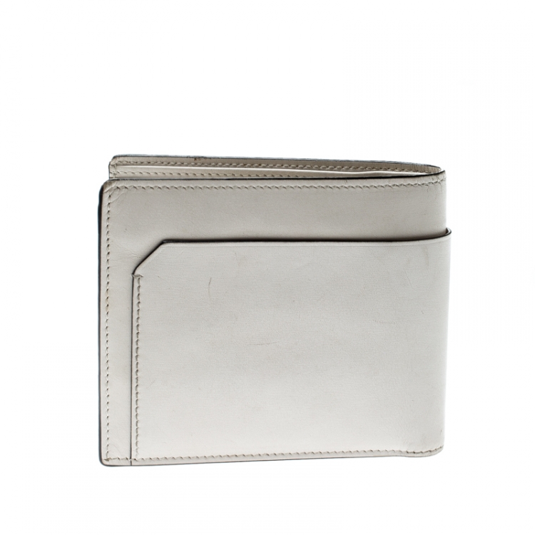 Pre Owned Saint Laurent Off White Leather Fragments East/West Bifold Wallet