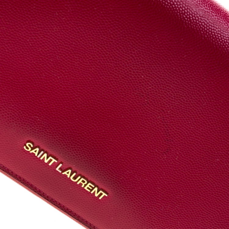 Pre Owned Saint Laurent Paris Fuchsia Textured Patent Leather Classic Letters Chain Clutch Bag
