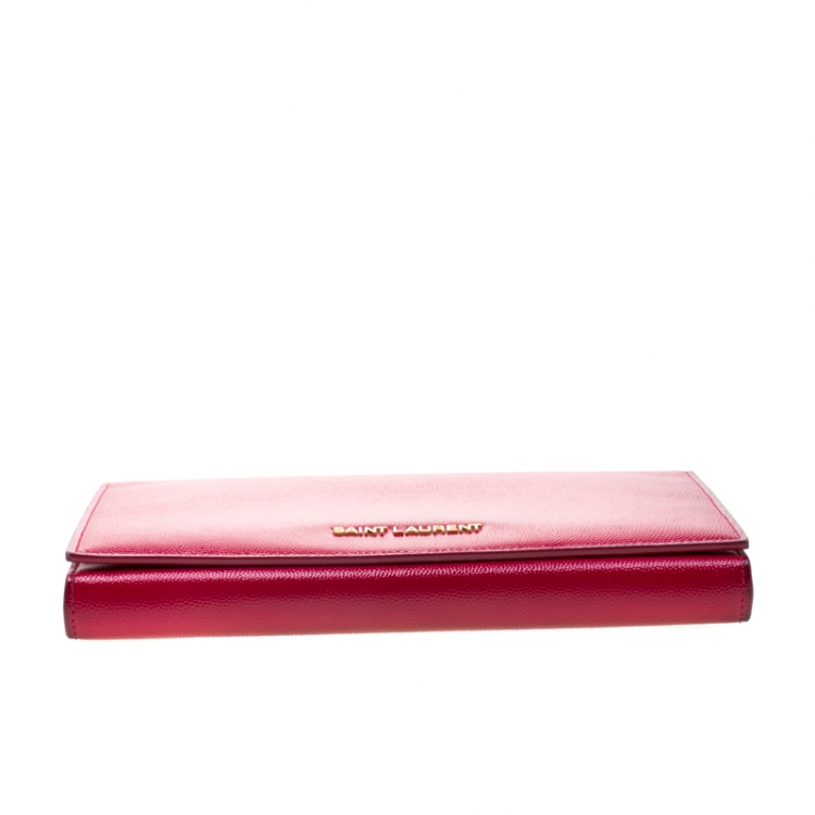 Pre Owned Saint Laurent Paris Fuchsia Textured Patent Leather Classic Letters Chain Clutch Bag