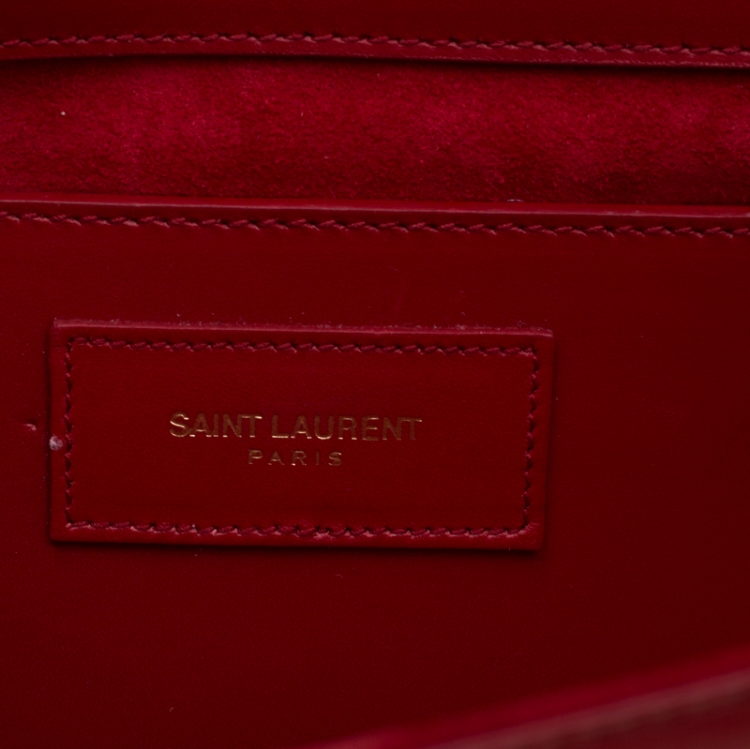 Pre Owned Saint Laurent Hot Pink Leather Kate Monogram Clutch