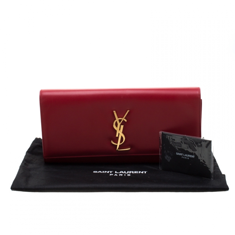 Pre Owned Saint Laurent Hot Pink Leather Kate Monogram Clutch