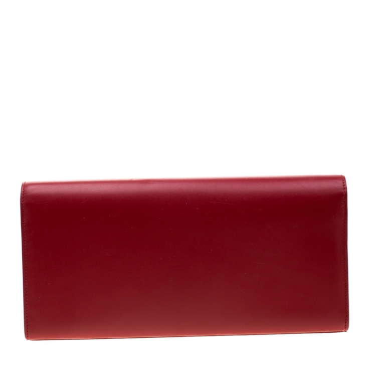 Pre Owned Saint Laurent Hot Pink Leather Kate Monogram Clutch