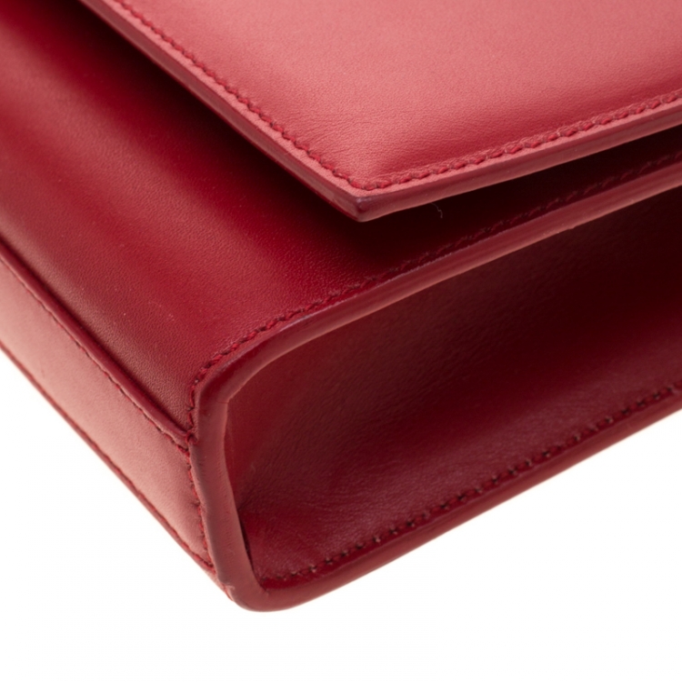 Pre Owned Saint Laurent Hot Pink Leather Kate Monogram Clutch