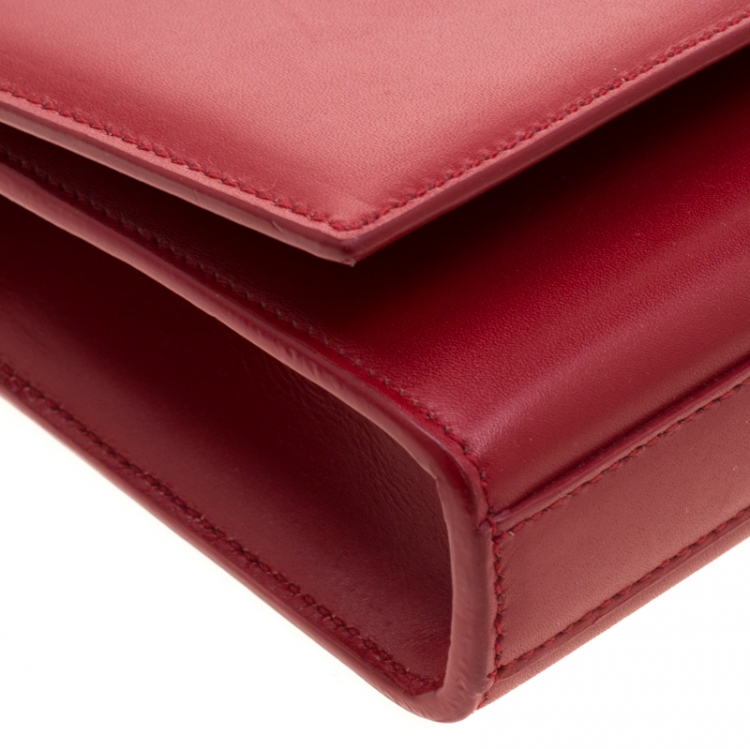 Pre Owned Saint Laurent Hot Pink Leather Kate Monogram Clutch