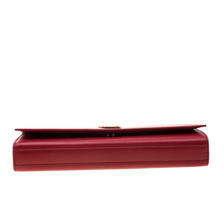Pre Owned Saint Laurent Hot Pink Leather Kate Monogram Clutch