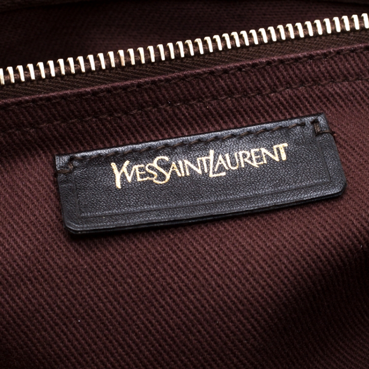 Pre Owned Saint Laurent Dark Brown Leather and Canvas Muse Two Satchel