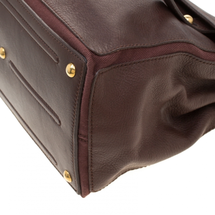 Pre Owned Saint Laurent Dark Brown Leather and Canvas Muse Two Satchel