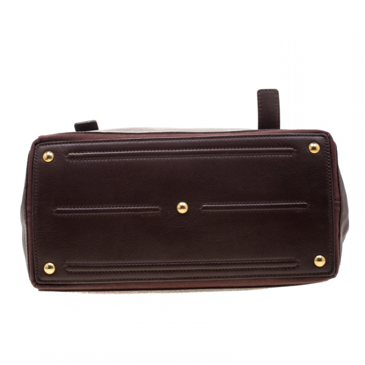 Pre Owned Saint Laurent Dark Brown Leather and Canvas Muse Two Satchel