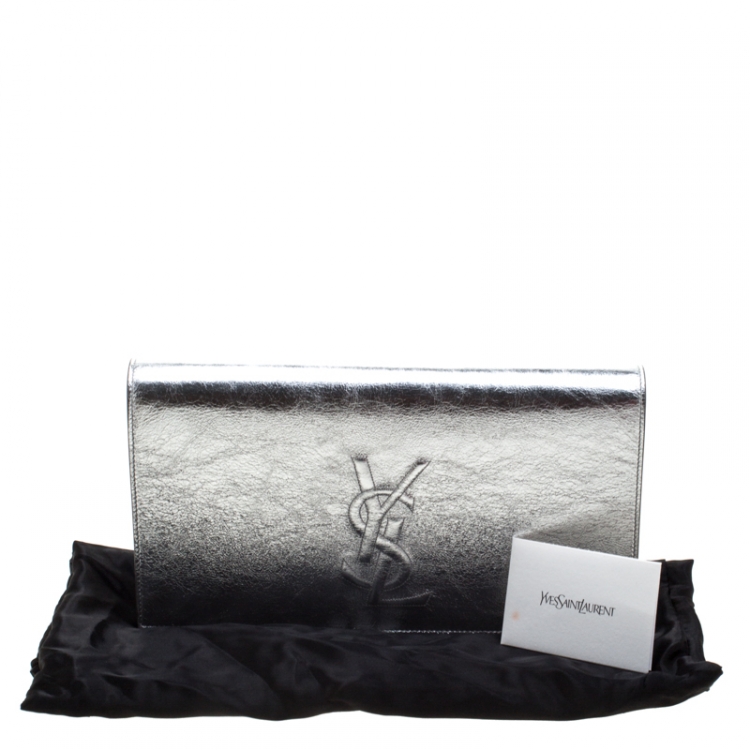 Pre Owned Saint Laurent Silver Leather Belle De Jour Flap Clutch