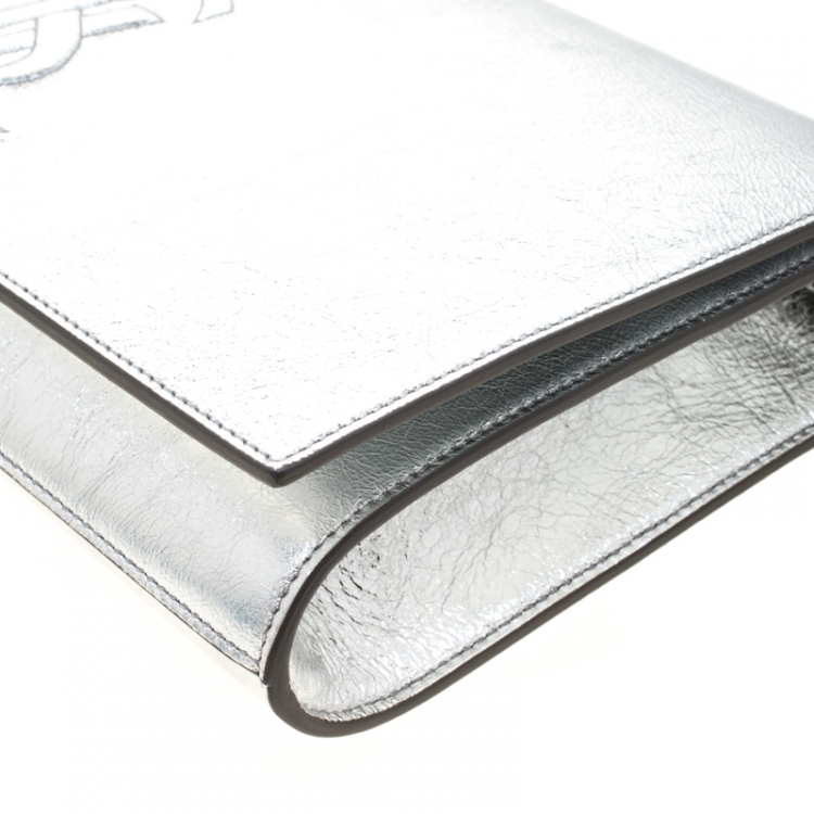 Pre Owned Saint Laurent Silver Leather Belle De Jour Flap Clutch