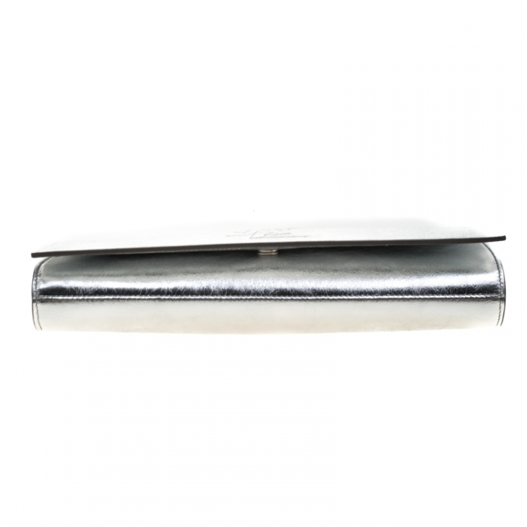 Pre Owned Saint Laurent Silver Leather Belle De Jour Flap Clutch