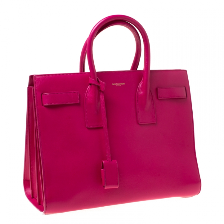 Pre Owned Saint Laurent Paris Pink Leather Small Classic Sac De Jour Tote