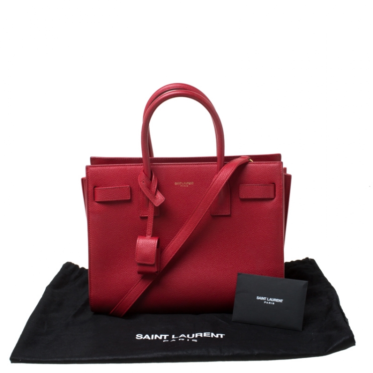 Pre Owned Saint Laurent Paris Red Leather Baby Sac De Jour Tote