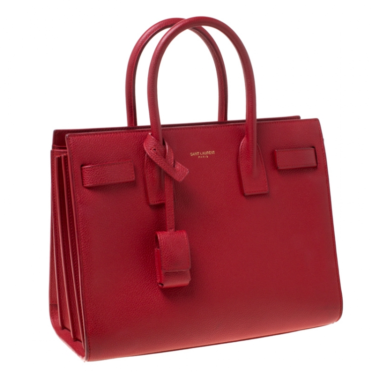 Pre Owned Saint Laurent Paris Red Leather Baby Sac De Jour Tote