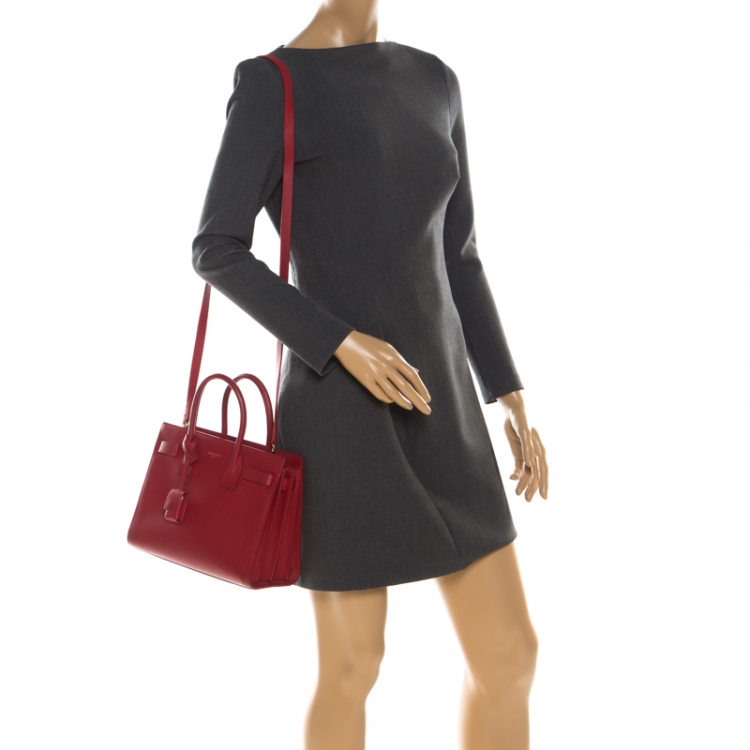 Pre Owned Saint Laurent Paris Red Leather Baby Sac De Jour Tote