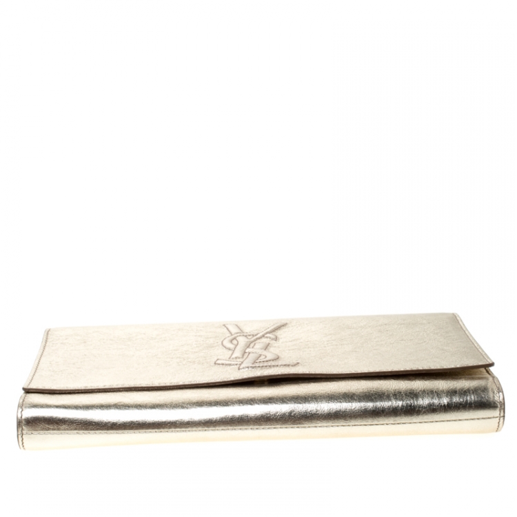 Pre Owned Saint Laurent Paris Gold Metallic Leather Belle De Jour Flap Clutch
