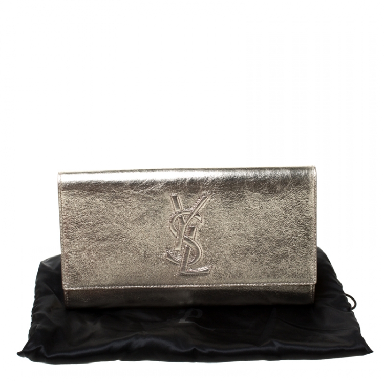 Pre Owned Saint Laurent Paris Gold Metallic Leather Belle De Jour Flap Clutch