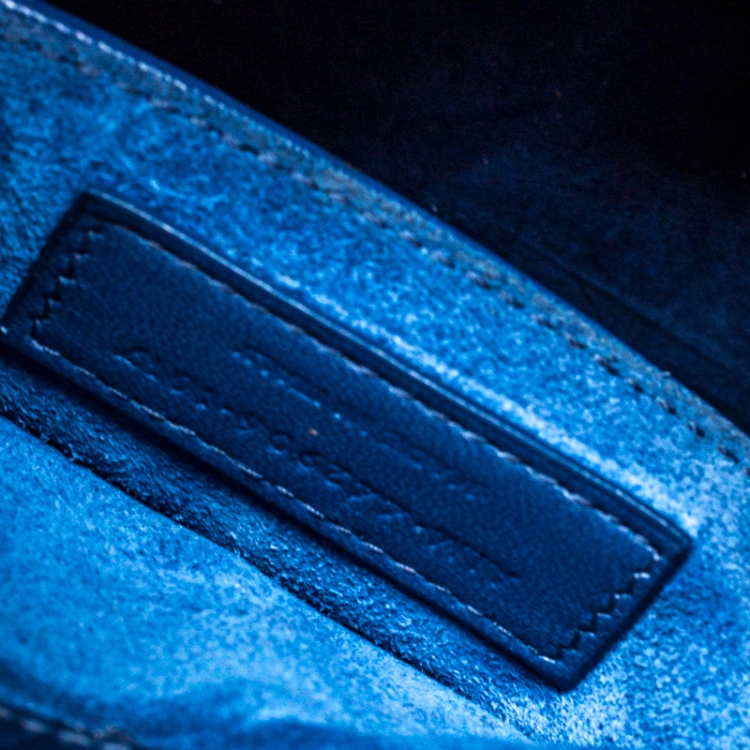 Pre Owned Saint Laurent Blue Croc Embossed Leather Medium Sunset Shoulder Bag