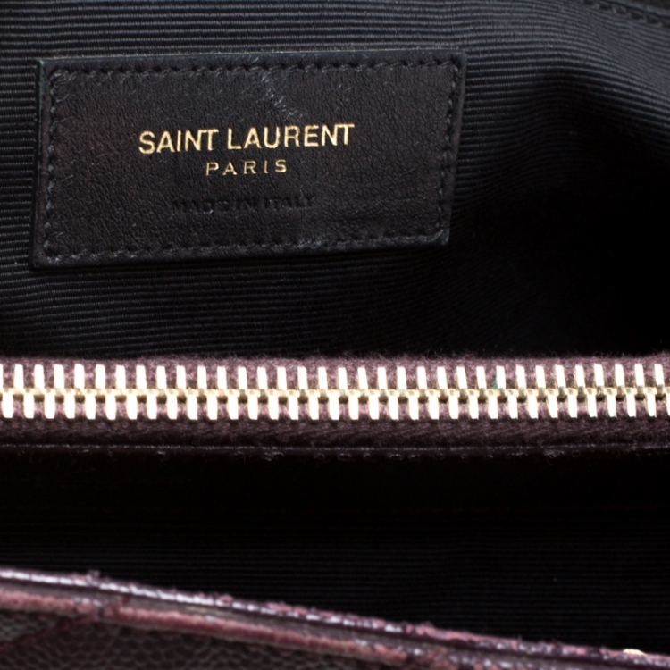 Pre Owned Saint Laurent Paris Burgundy Matelasse Leather Cassandre Shopper Tote