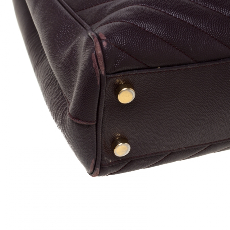 Pre Owned Saint Laurent Paris Burgundy Matelasse Leather Cassandre Shopper Tote