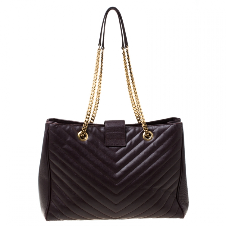 Pre Owned Saint Laurent Paris Burgundy Matelasse Leather Cassandre Shopper Tote