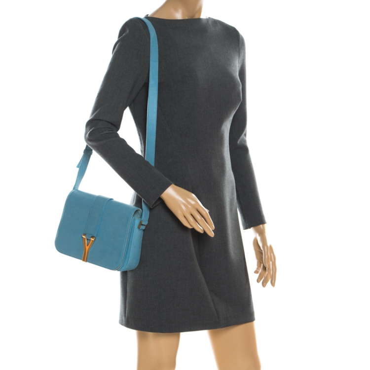 Pre Owned Saint Laurent Blue Leather Medium Chyc Flap Bag