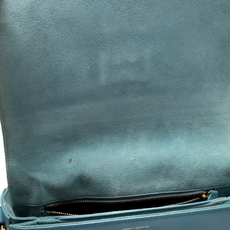 Pre Owned Saint Laurent Blue Leather Medium Chyc Flap Bag