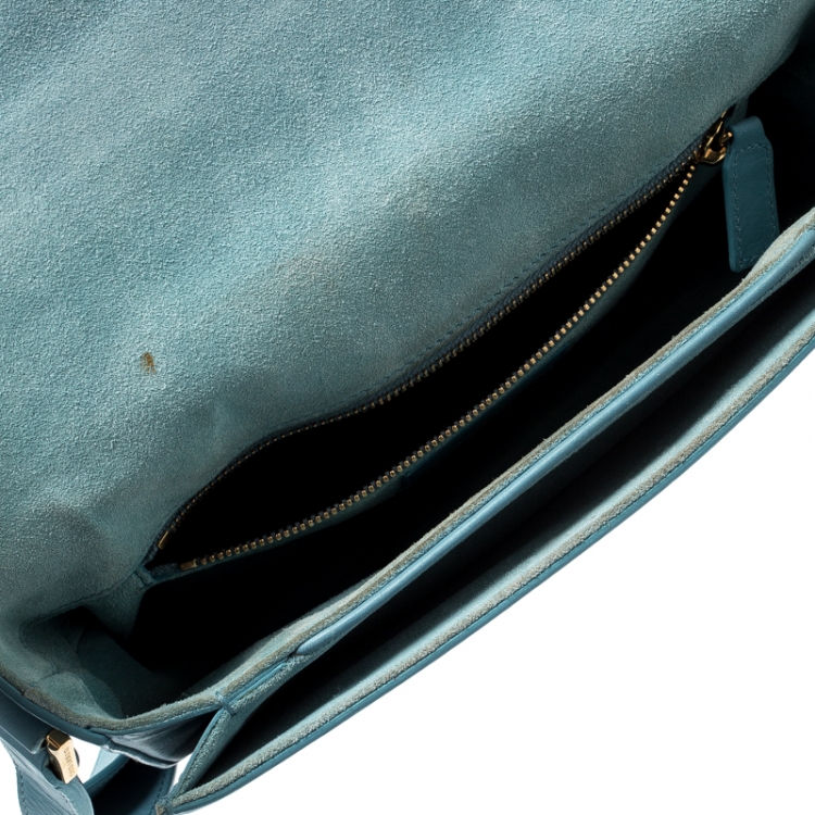 Pre Owned Saint Laurent Blue Leather Medium Chyc Flap Bag