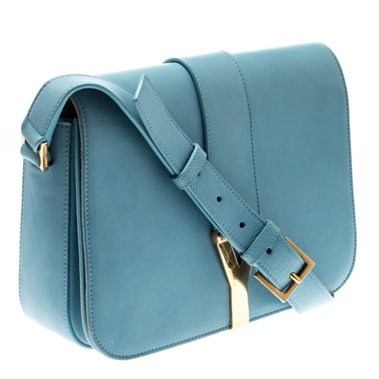 Pre Owned Saint Laurent Blue Leather Medium Chyc Flap Bag