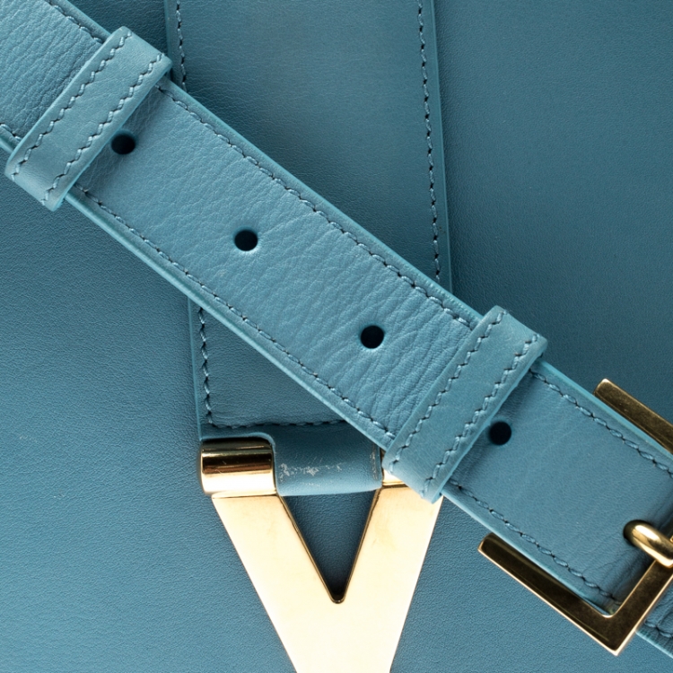 Pre Owned Saint Laurent Blue Leather Medium Chyc Flap Bag