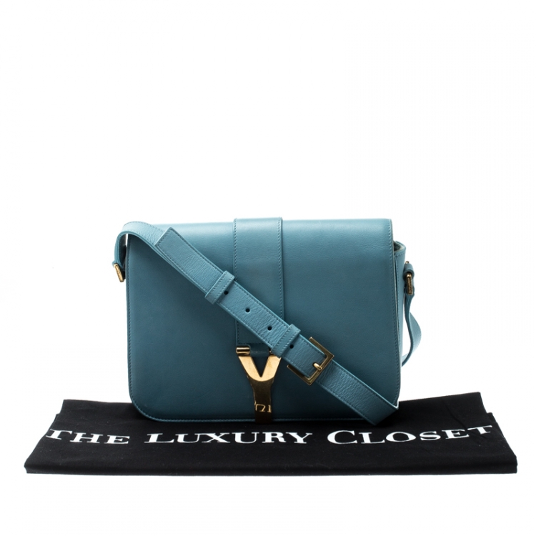 Pre Owned Saint Laurent Blue Leather Medium Chyc Flap Bag