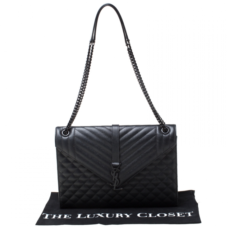 Pre Owned Saint Laurent Black Mix Matelasse Leather Large Cassandre Flap Bag