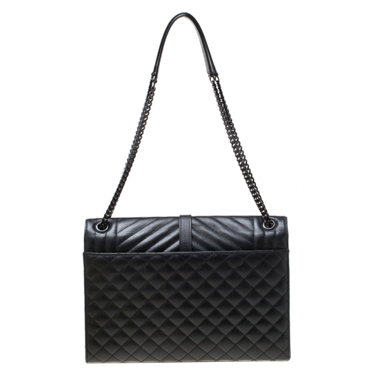 Pre Owned Saint Laurent Black Mix Matelasse Leather Large Cassandre Flap Bag